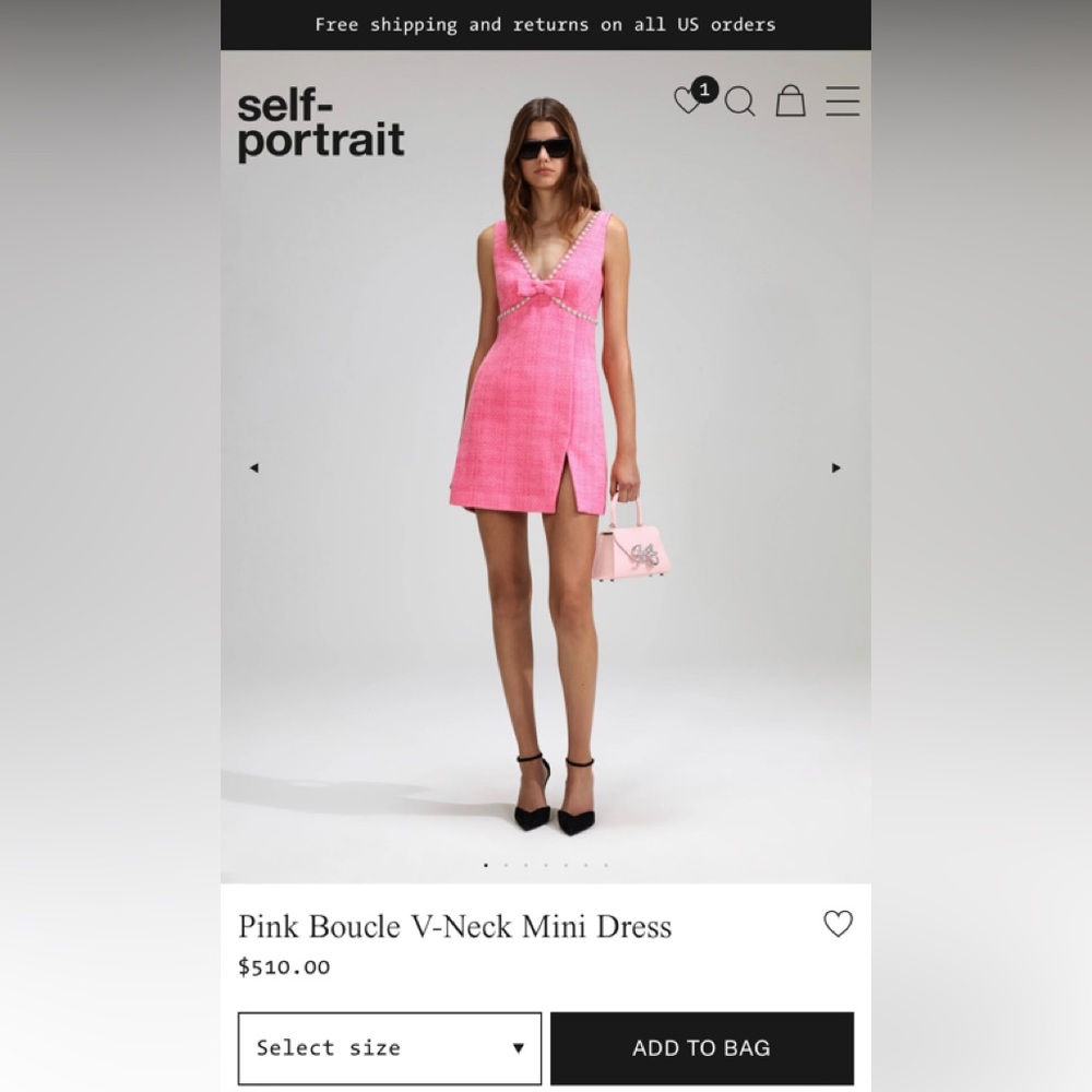 Self Portraits Pink Boucle V-Neck Mini Dress - Picture 2 of 5